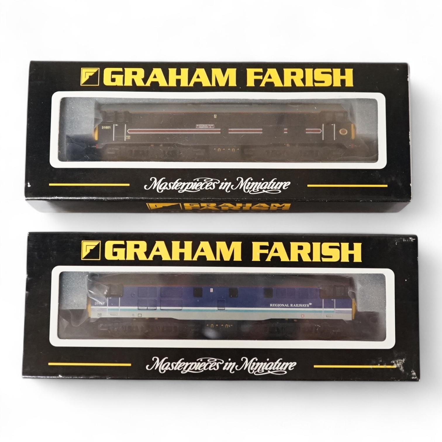 Two boxed Graham Farish N gauge railway Class 31 diesel locomotives; 31601 Bletchley Park (371-100), and 31420 (371-101). Condition - good.